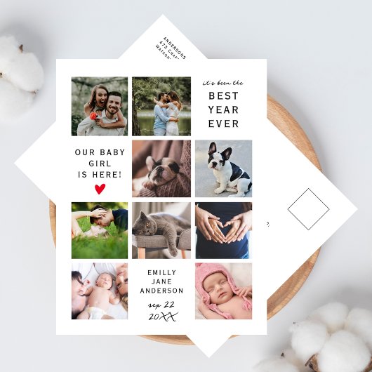 Best Year Ever Modern New Baby Photo Collage Briefkaart