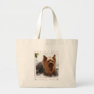 Best Yorkie Mam Pink Gray Paw Foto van World's Bes Grote Tote Bag