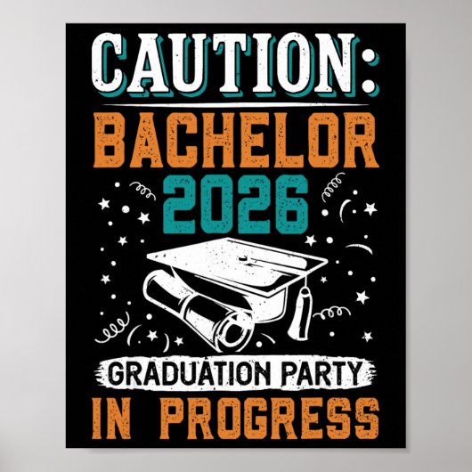 Bestanden Caution Chelor 2026 Afstudeerfeest Gra Poster (Voorkant)