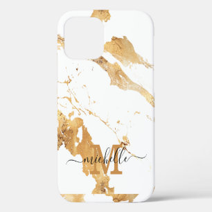 Beste 2023 Gegraveerde Witte Gouden Marmer Naam iPhone 12 Hoesje
