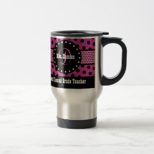 Beste 2e GRADE-TEACHER-monogram roze patronen V02 Reisbeker