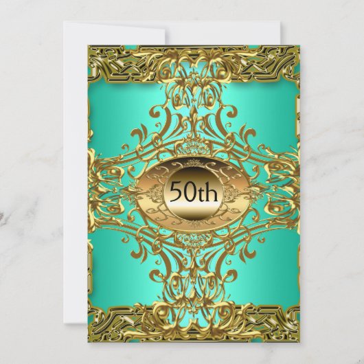 Beste 50e Gold Blauwgroen feestdag Kaart (Voorkant)