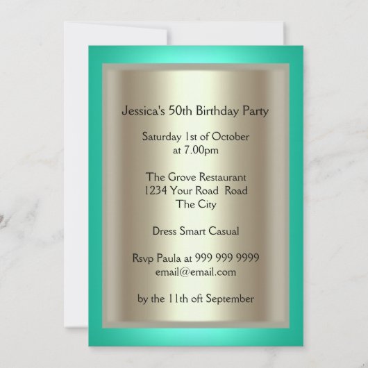 Beste 50e Gold Blauwgroen feestdag Kaart (Achterkant)