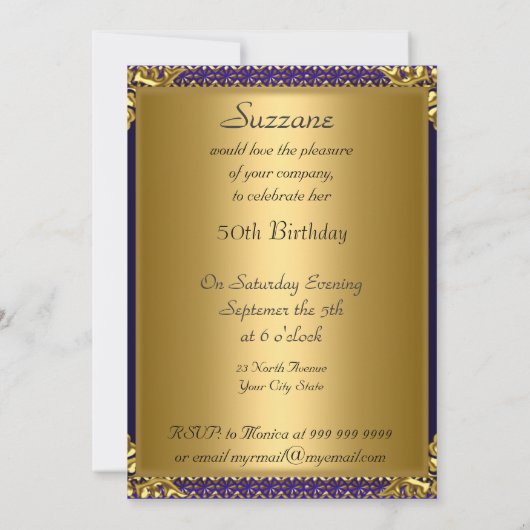 Beste 50e Gold Blue Birthday Party Kaart (Achterkant)