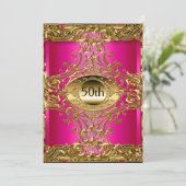 Beste 50e Gold Hot Pink Birthday Party Kaart (Staand voorkant)