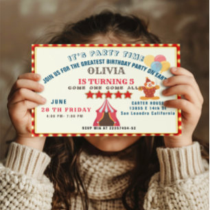 BESTE 5E verjaardag Party Circus Thema Kaart