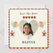BESTE 5E verjaardag Party Circus Thema Save The Date (Achterkant)