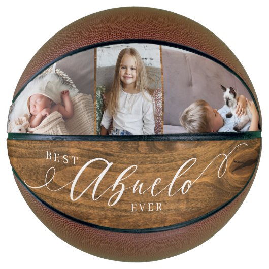 Beste Abuelo Ever Script Woodgrain Fotocollage Basketbal (Voorkant)