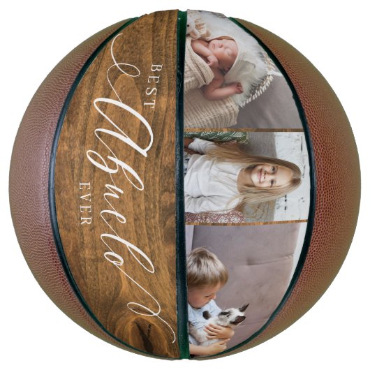 Beste Abuelo Ever Script Woodgrain Fotocollage Basketbal (Verticaal)