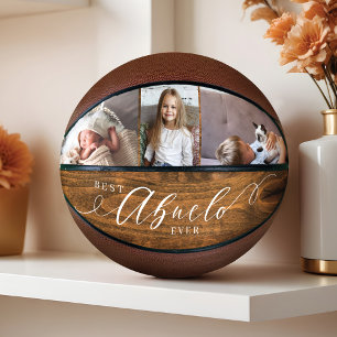 Beste Abuelo Ever Script Woodgrain Fotocollage Basketbal
