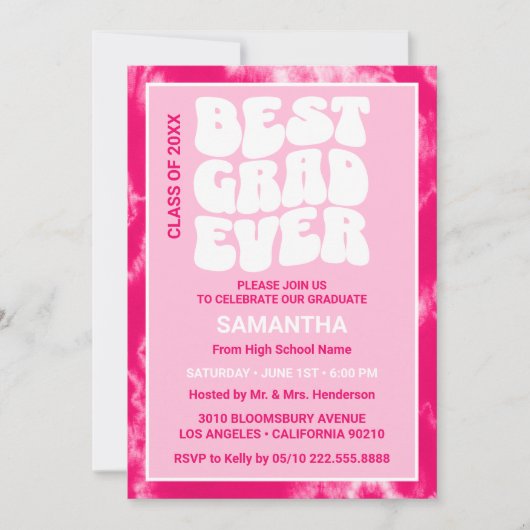 Beste Afstudeerder ooit Roze Tie Dye Graduation Pa Kaart (Voorkant)