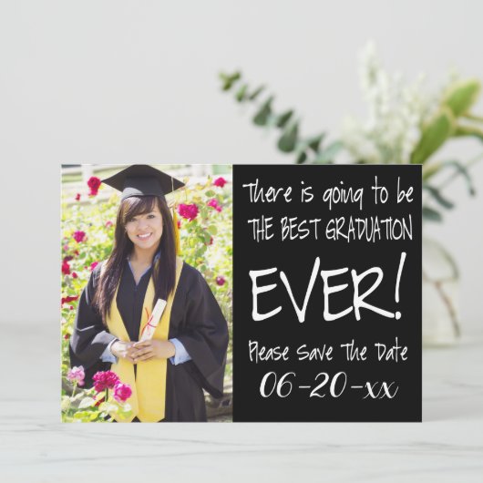 Beste Afstuderen sparen de Datum Foto Modern Black Save The Date (Staand voorkant)