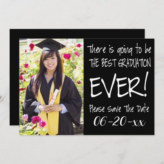 Beste Afstuderen sparen de Datum Foto Modern Black Save The Date (Voorkant / Achterkant)