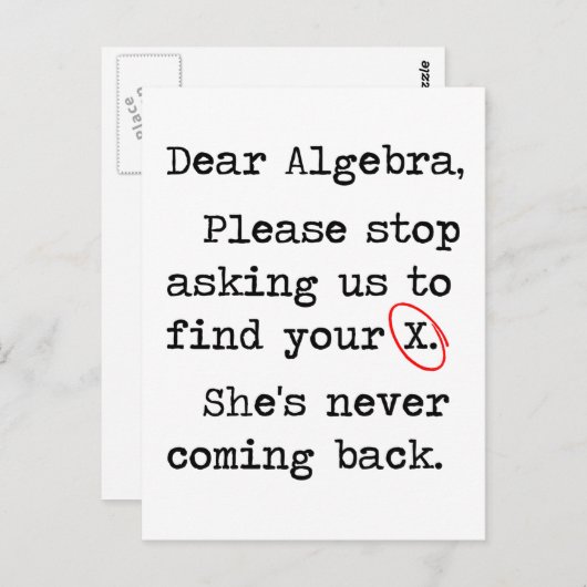 Beste Algebra, alsjeblieft, stop met ons vragen om Briefkaart (Voorkant / Achterkant)