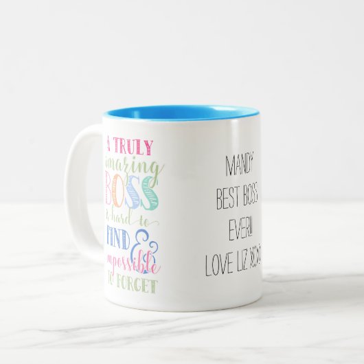 Beste baas, baas mok, baas cadeau, pensioen tweekleurige koffiemok (Voorkant links)