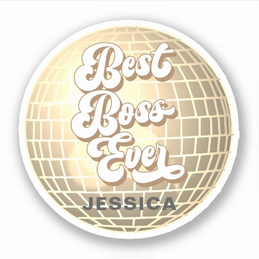 Beste baas ooit | Gouden Disco Ball Retro | Aangep Sticker (Voorkant)
