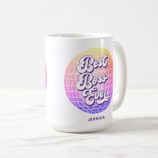 Beste Baas Ooit | Kleurrijke Disco Bal | Aangepast Koffiemok (Voorkant rechts)