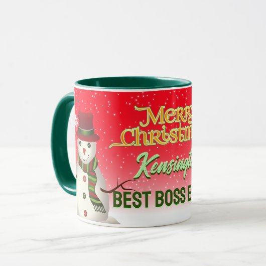 Beste baas ooit met Sneeuwman op ROOD Mok (Voorkant links)
