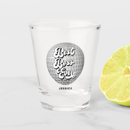 Beste baas ooit | Silver Disco Ball | Aangepaste n Shot Glas (Voorkant)