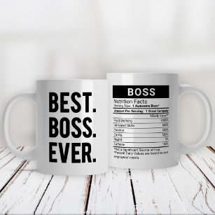Beste baas ooit zwart + voedingsfeiten, grote koffiekop