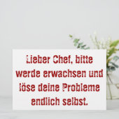 "Beste baas, word alsjeblieft volwassen..." Briefpapier (Staand voorkant)