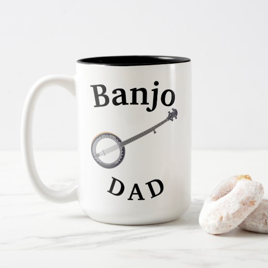 Beste Banjo DAD ooit! Muziek van de vader Tweekleurige Koffiemok (Met donut)