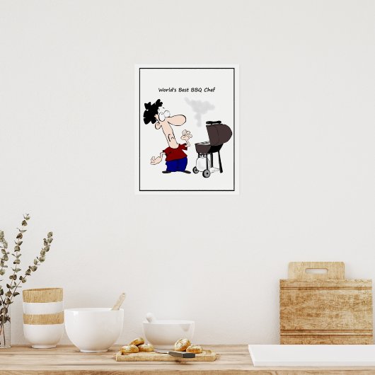Beste BBQ Chef Cartoon ter wereld Poster (Keuken)