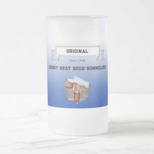 Beste Beer Sommelier Donkerblauw Wit Gradiënt Foto Matglas Bierpul (Center)