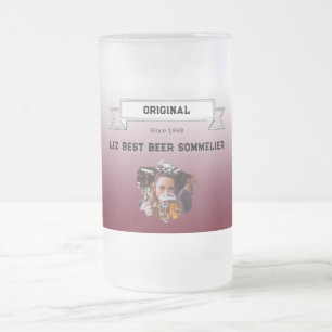 Beste Beer Sommelier Donkerrood Wit Gradiënt Foto Matglas Bierpul