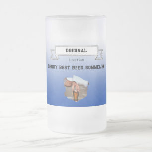 Beste bier-sommelier donkerblauwe witte verloop fo matglas bierpul