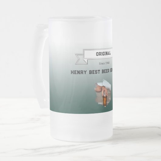 Beste bier sommelier groen wit gradiënt foto matglas bierpul (Voorkant links)