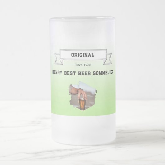 Beste bier-sommelier groen witte gradiënt & foto matglas bierpul (Center)