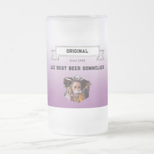 Beste bier-sommelier paarse witte gradiënt & foto matglas bierpul