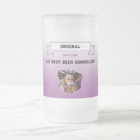 Beste bier-sommelier paarse witte gradiënt & foto matglas bierpul (Center)