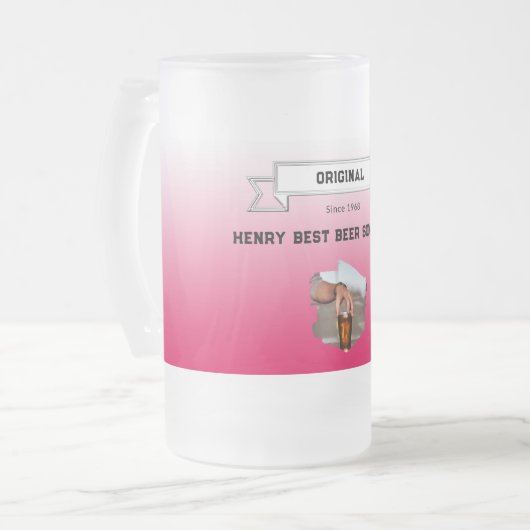 Beste bier sommelier & rood wit gradiënt & foto matglas bierpul (Voorkant links)