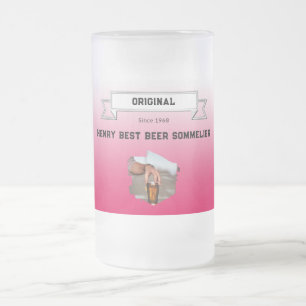 Beste bier sommelier & rood wit gradiënt & foto matglas bierpul