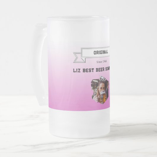 Beste bier sommelier & roze witte gradiënt & foto matglas bierpul (Voorkant links)