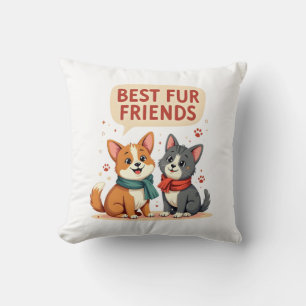 Beste bont vrienden vintage schattige kat en hond  kussen
