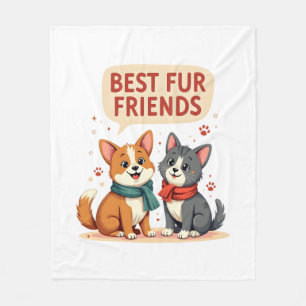 Beste bontvrienden Vintage schattige kat en hond C Fleece Deken