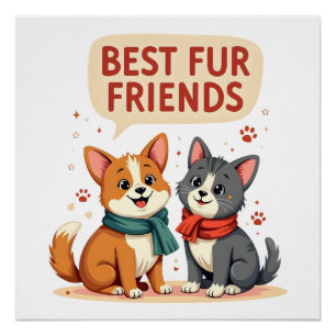 Beste bontvrienden vintage schattige kat en hond c perfect poster