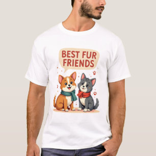 Beste bontvrienden vintage schattige kat en hond c t-shirt