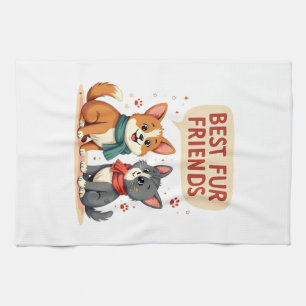 Beste bontvrienden vintage schattige kat en hond c theedoek