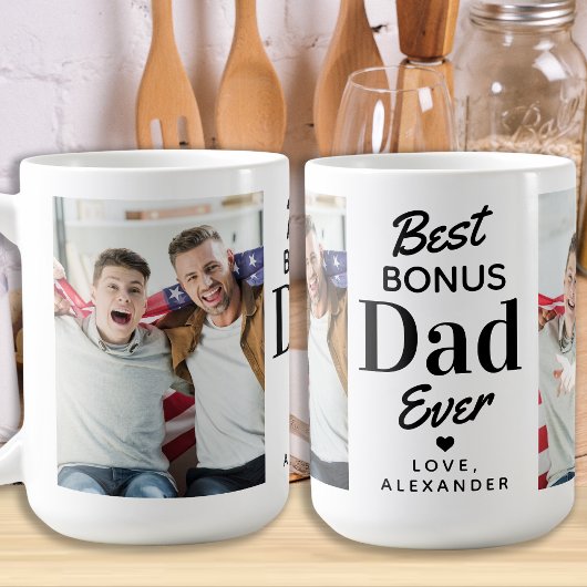 Beste BONUS DAD ooit Aangepast 2 Fotostapje Koffiemok