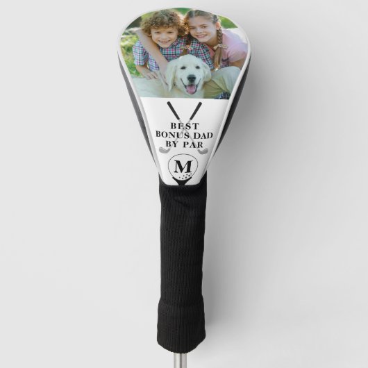BESTE BONUS DAD VAN PAR Foto Monogram Black White Golfheadcover (Voorkant)