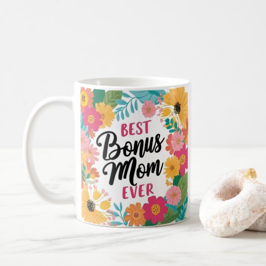 Beste Bonus Mama Ooit Mok - Bloemen Moederdag Gift (Met donut)