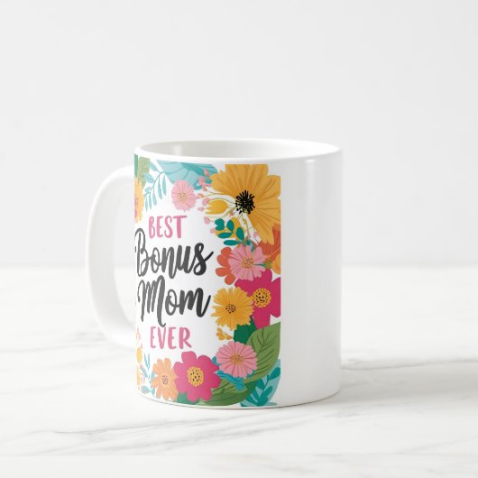 Beste Bonus Mama Ooit Mok - Bloemen Moederdag Gift (Voorkant links)