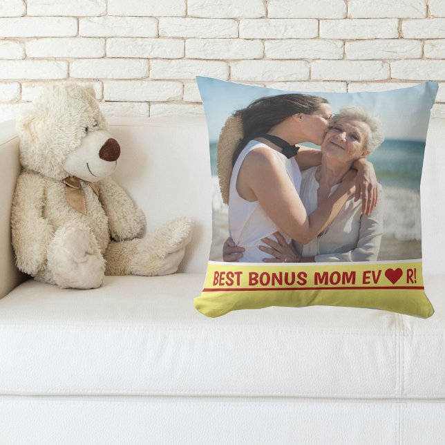 Beste Bonus Moeder Ooit Foto Hart Moederdag Bday Kussen (Best Bonus Mom EVER! Heart. Simple, Minimalist,  Modern Mother's Day gift for Stepmom / Second Mom)