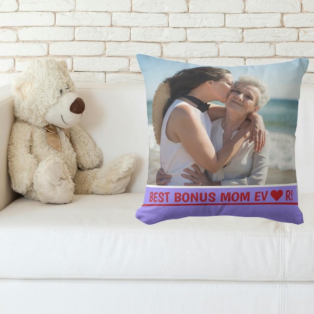 Beste Bonus Moeder Ooit Foto Hart Moederdag Bday Kussen (Best Bonus Mom EVER! Heart. Simple, Minimalist,  Modern Mother's Day gift for Stepmom / Second Mom)