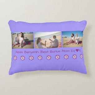 Beste Bonus Moeder Ooit, w / hart. Naam + 3 foto's Accent Kussen