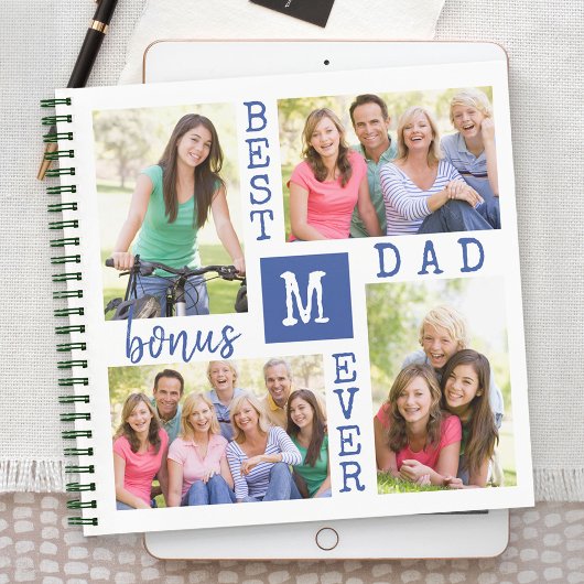 Beste Bonus Papa Ooit 4 Fotocollage Monogrammed Notitieboek